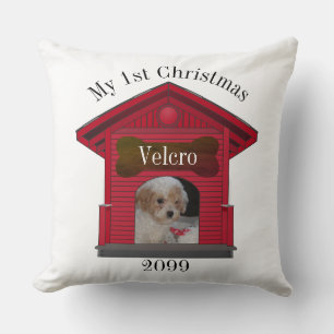 1st Christmas Dog Upload Photo Dog House w Bone Sq Cushion