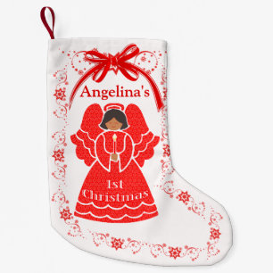 1st Christmas Ethnic Angel Baby Girl Custom Name Small Christmas Stocking
