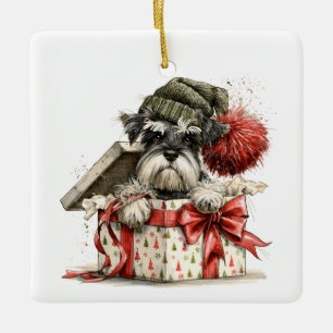 1st Christmas Furever Home, Schnauzer, Green Text Ceramic Ornament