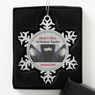 1st Christmas Gay Marriage  Snowflake Pewter Christmas Ornament