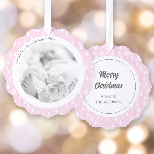 1st Christmas Girl Pink Photo Paper Ornament Card
