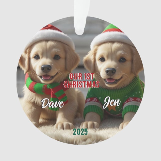 1st Christmas Golden Retriever Personalised Ornament (Front)
