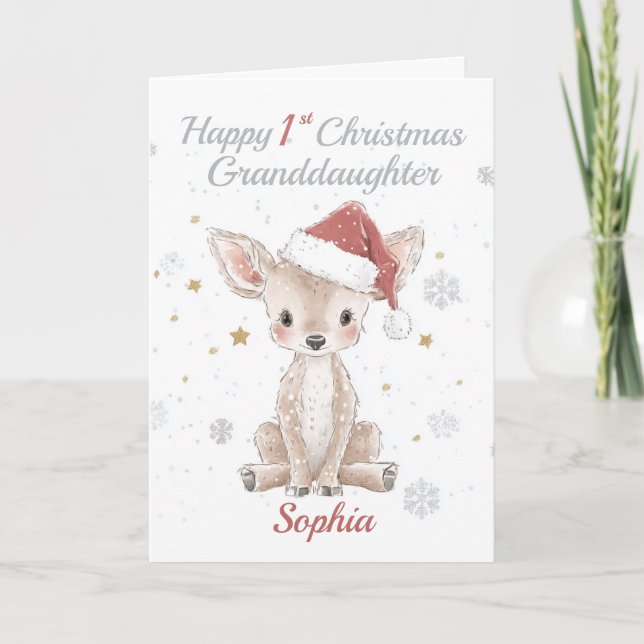 1st Christmas Granddaughter Reindeer Holiday Card (Front)