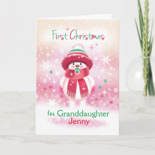 1st Christmas, Granddaughter, Snow baby & Pacifier Holiday Card