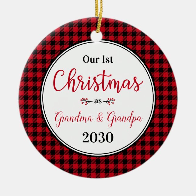 1st Christmas Grandma Grandpa Photo Ceramic Tree Decoration (Front)