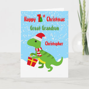 1st Christmas Great Grandson Dinosaur T Rex Card