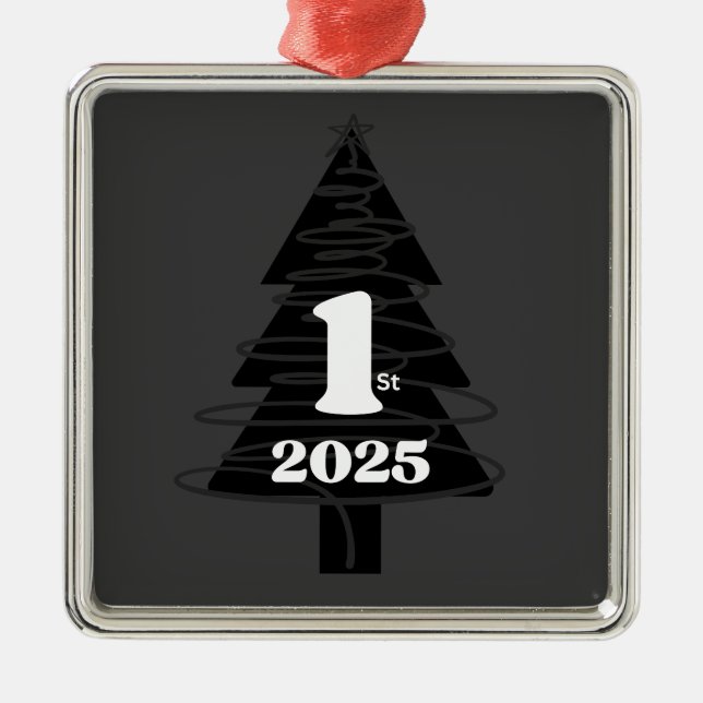 1st Christmas Grey Metal Tree Decoration (Front)