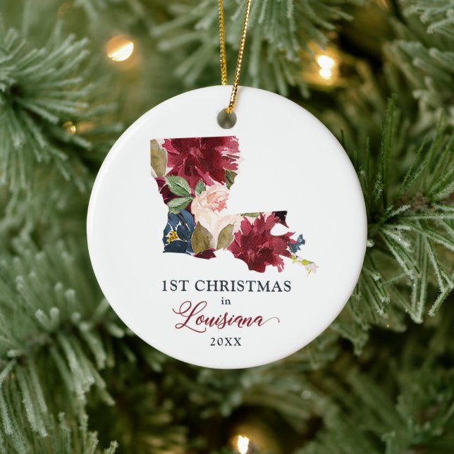 1st Christmas In Louisiana Personalised Floral Ceramic Tree Decoration (Tree)