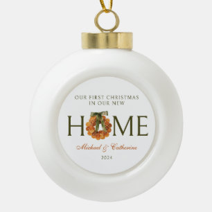 1st Christmas in New Home Orange Wreath Ceramic Ball Christmas Ornament