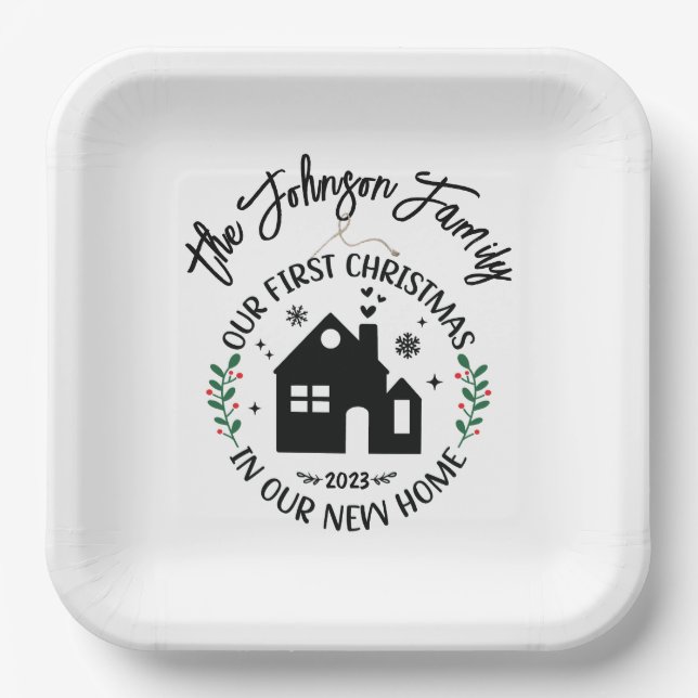 1st Christmas In New Home Personalised Christmas Paper Plate (Front)