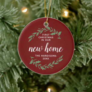 1st Christmas In Our New Home Personalised Laurels Ceramic Tree Decoration
