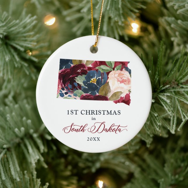 1st Christmas In South Dakota State Personalised Ceramic Tree Decoration (Tree)