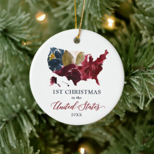 1st Christmas In The United States Personalised Ceramic Tree Decoration