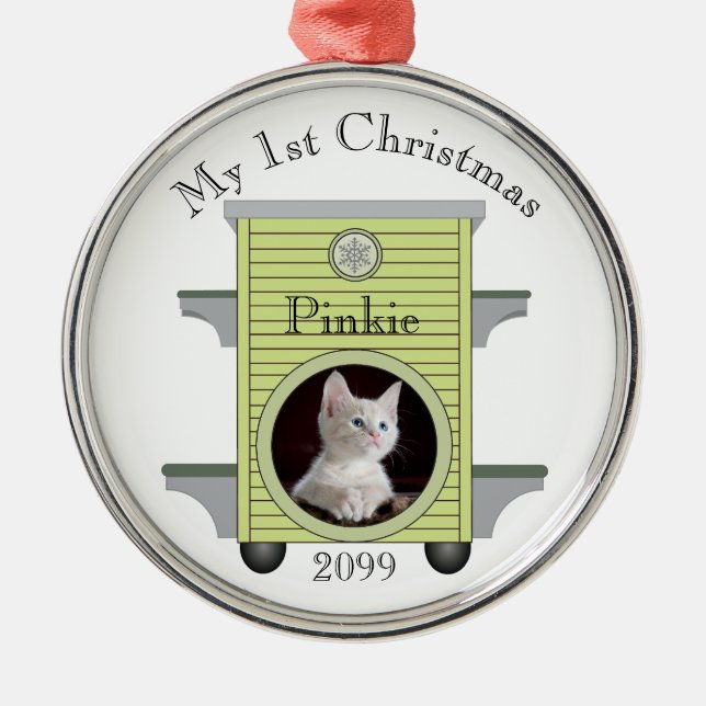 1st Christmas Kitten Cat Upload Photo Cat House Me Metal Tree Decoration (Front)