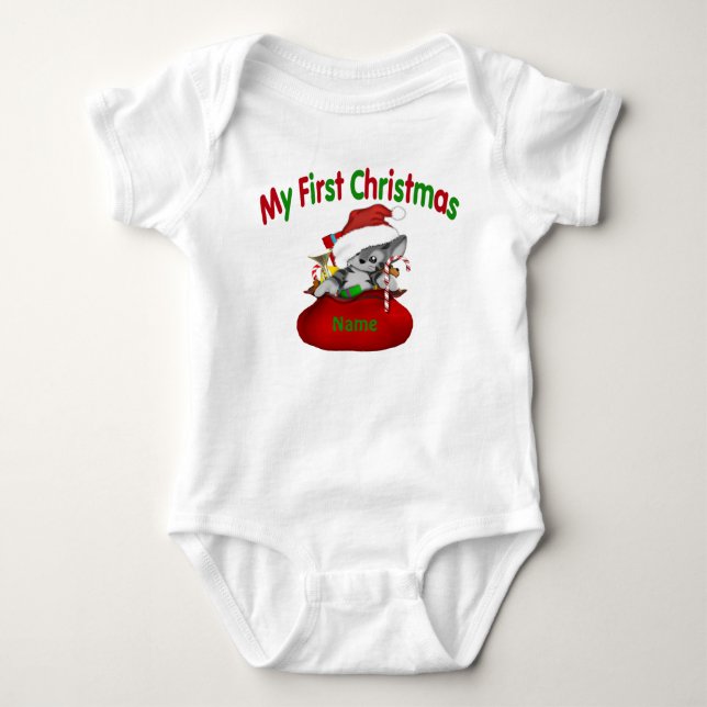1st Christmas Kitty Personalised Baby Bodysuit (Front)