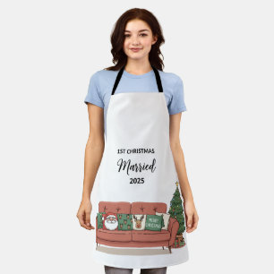 1st Christmas Married 2025   Cute Cozy Couch Newly Apron