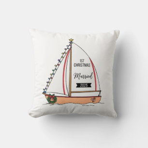  1st Christmas Married 2025   Cute Nautical  Cushion