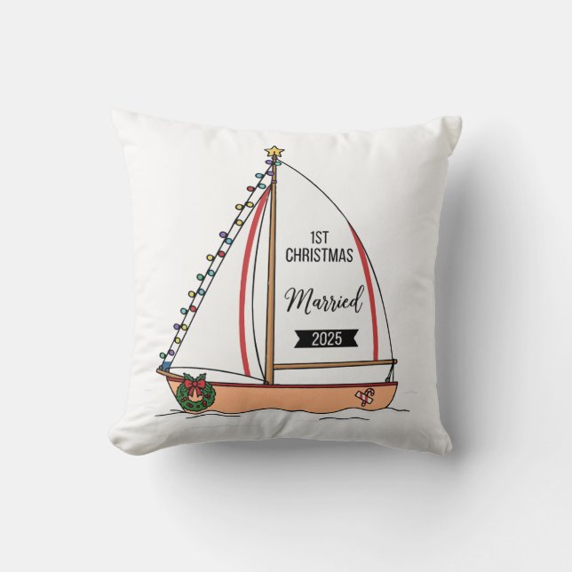  1st Christmas Married 2025 | Cute Nautical  Cushion (Front)
