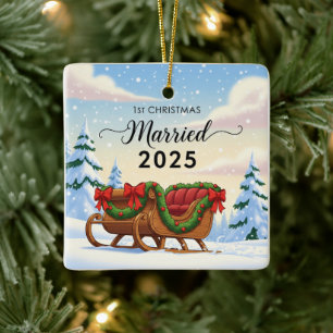 1st Christmas Married 2025 Cute Snowy Sleigh New Ceramic Ornament