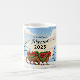 1st Christmas Married 2025 Cute Snowy Sleigh New Coffee Mug