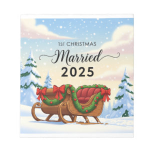 1st Christmas Married 2025 Cute Snowy Sleigh New Notepad