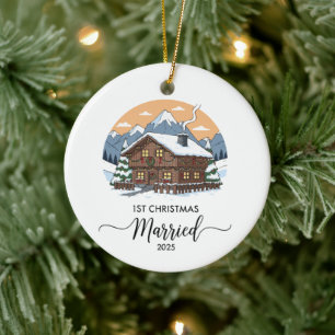 1st Christmas Married 2025 Rustic Cabin Ornament