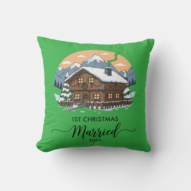 1st Christmas Married 2025 Rustic Cabin Ornament  Cushion (Front)