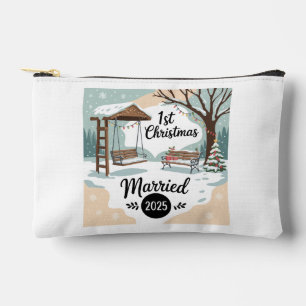 1st Christmas Married 2025 Rustic Winter Scene Accessory Pouch