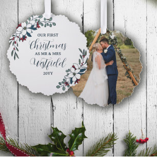 1st Christmas Married Beautiful Florals Tree Decoration Card