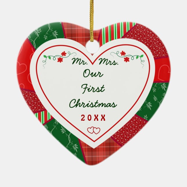 1st Christmas Married Couple Quilt Pattern Gift Ceramic Tree Decoration (Back)
