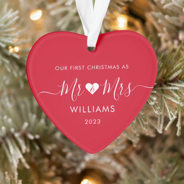 1st Christmas Married Mr Mrs Simple Heart Photo Ornament (Tree)