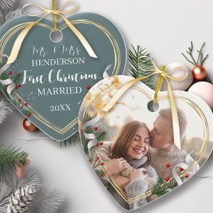 1st Christmas Married Newlyweds Custom Photo Ceramic Tree Decoration