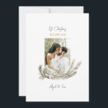 1st Christmas Married Two Photo Pine & Antlers Hol Holiday Card<br><div class="desc">Christmas Custom Two Photo 1st Christmas married.  Family Name.  Names.  Pine & Antlers.</div>