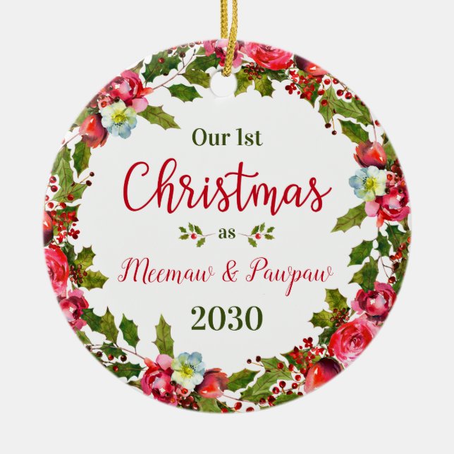 1st Christmas Meemaw Pawpaw Photo Ceramic Tree Decoration (Front)