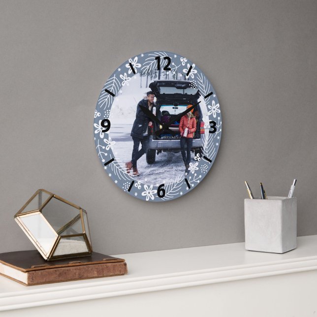 1st Christmas Merry Married Quote Photo Large Clock (Creator Uploaded)