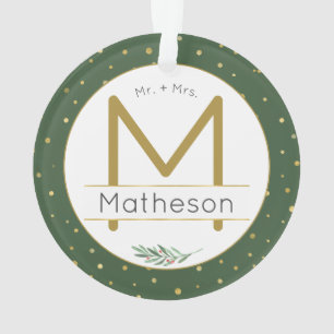 1st Christmas Mr. + Mrs. Gold Monogram Typography Ornament