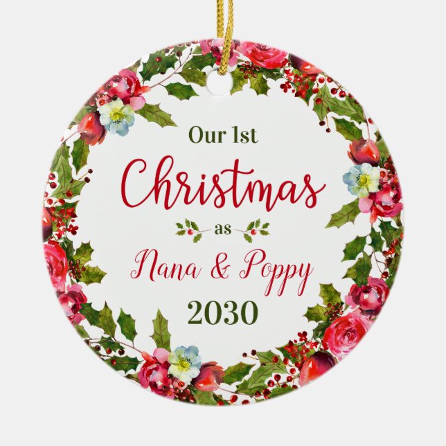 1st Christmas Nana Poppy Photo Ceramic Tree Decoration (Front)