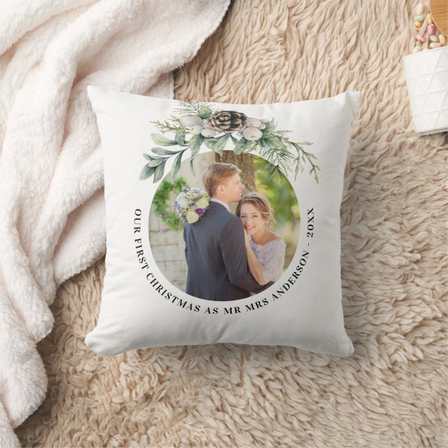 1st christmas newlyweds photo white green cushion (Blanket)