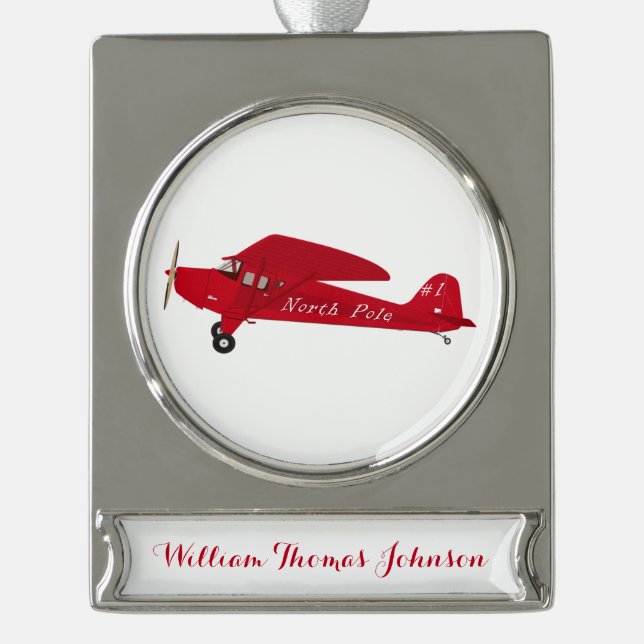 1st Christmas North Pole Aeroplane Baby Boy Silver Plated Banner Ornament (Front)
