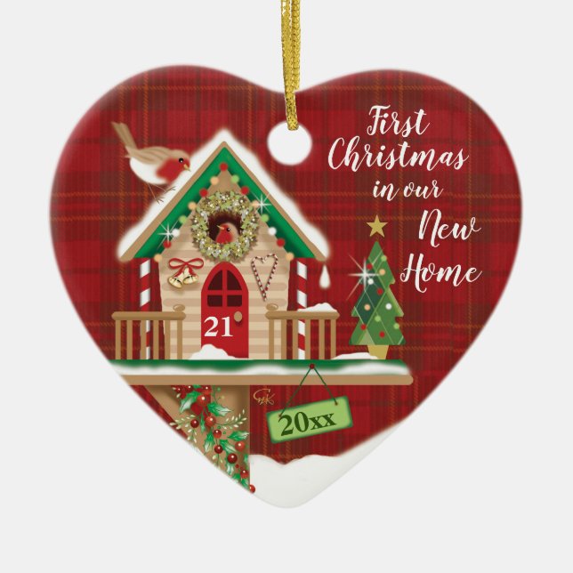 1st Christmas, Our New Home, Birdhouse Ceramic Tree Decoration (Front)