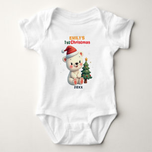 1st Christmas, own text, Bear-y Merry Keepsuit Baby Bodysuit
