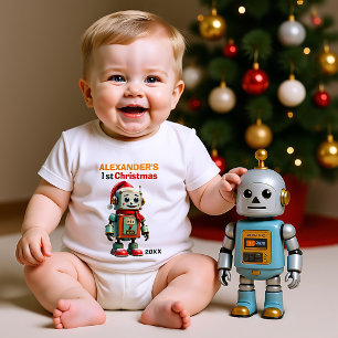 1st Christmas, own text, Santa-Bot Debut Baby Bodysuit