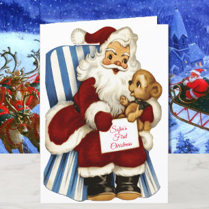 1st Christmas Personalise Baby's Name Santa Claus Holiday Card