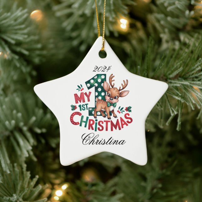 1st Christmas Personalised Star Ceramic Tree Decoration (Tree)