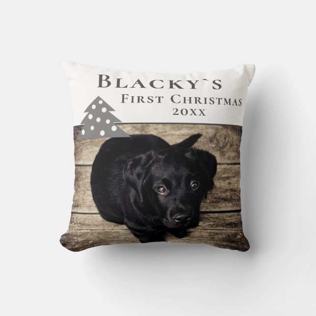 1st Christmas Puppy Pet Tree Photo Christmas Cushion (Front)