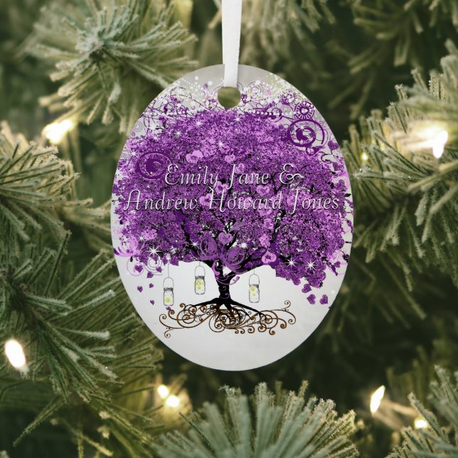 1st Christmas Radiant Purple Heart Leaf Wedding Metal Tree Decoration (Insitu)