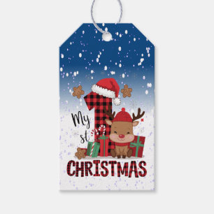 1st Christmas Santa Hat White Snow Baby Reindeer Gift Tags