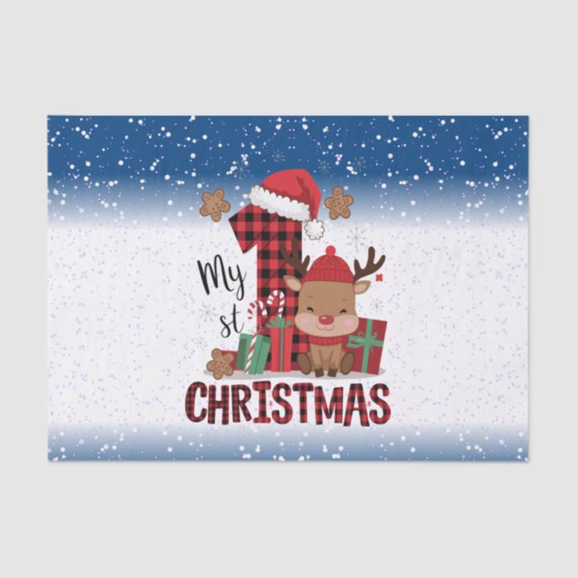 1st Christmas Santa Hat White Snow Baby Reindeer Tissue Paper (Front)