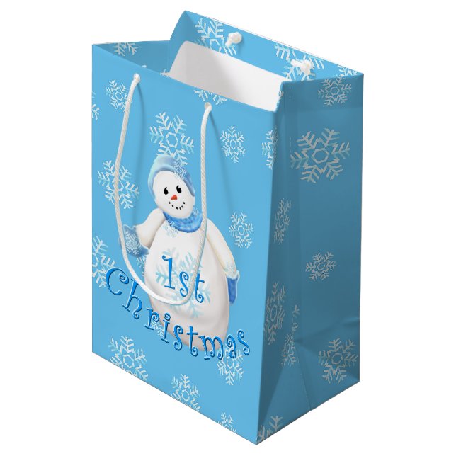 1st Christmas Snowman and Snowflakes Medium Gift Bag (Front Angled)