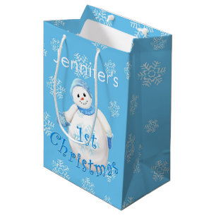 1st Christmas Snowman Custom Name Medium Gift Bag